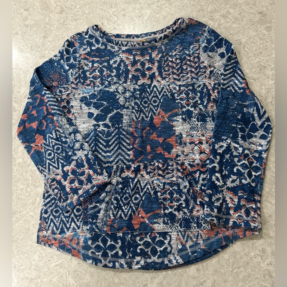 Ruby Rd. Knit Blue Multicolor Sweater Like New Roll Sleeves size Small
